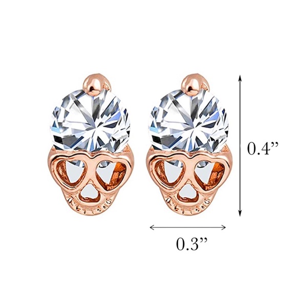 Rose Gold Crystal Skull Stud Earrings - Picture 16 of 16
